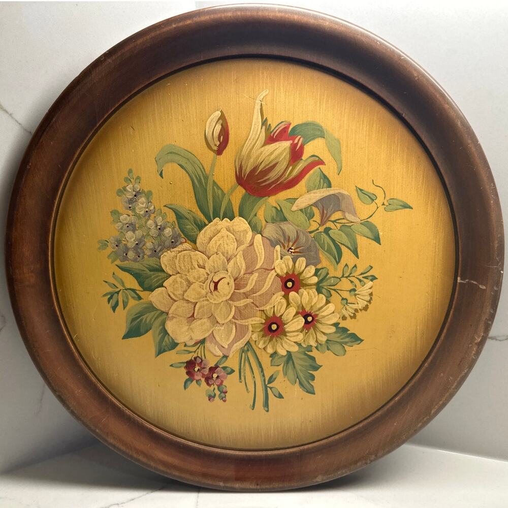Vintage Robinhood Wood Serving Tray Hand Painted Yellow Flowers USA Wall Art